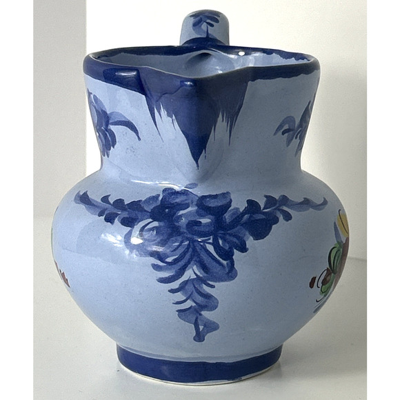 Vestal Alcobaca Portugal Pottery Drink Pitcher Blue Floral Red Flower - Picture 4 of 6
